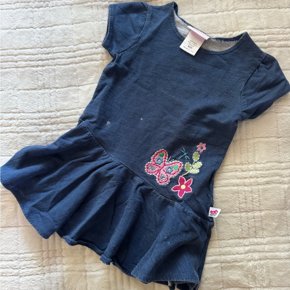 Adorable Denim Dress with Embroidered Butterfly